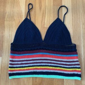 ZARA rainbow stripe crochet crop